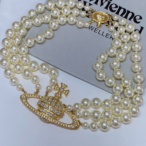 비비안웨스트우드 쓰리로우 펄 바스 릴리프 초커 목걸이 2color [매장가 113만원대]