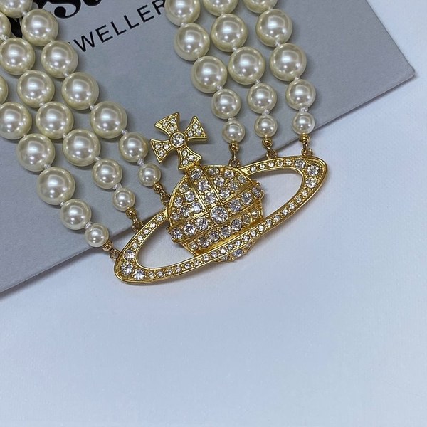 비비안웨스트우드 쓰리로우 펄 바스 릴리프 초커 목걸이 2color [매장가 113만원대]