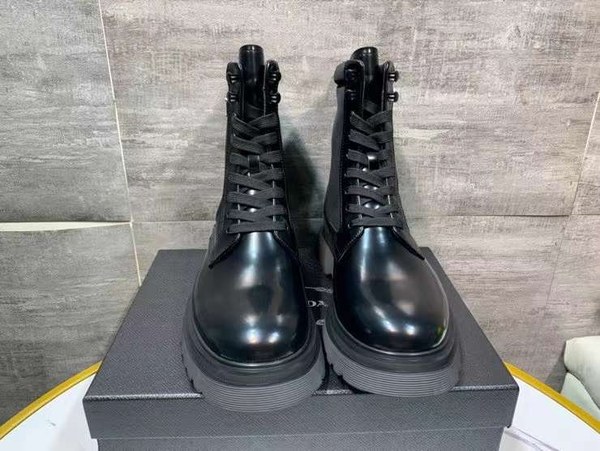 프라다 2022 사피아노 스틸와펜 나일론 믹스 레더 더비솔 부츠