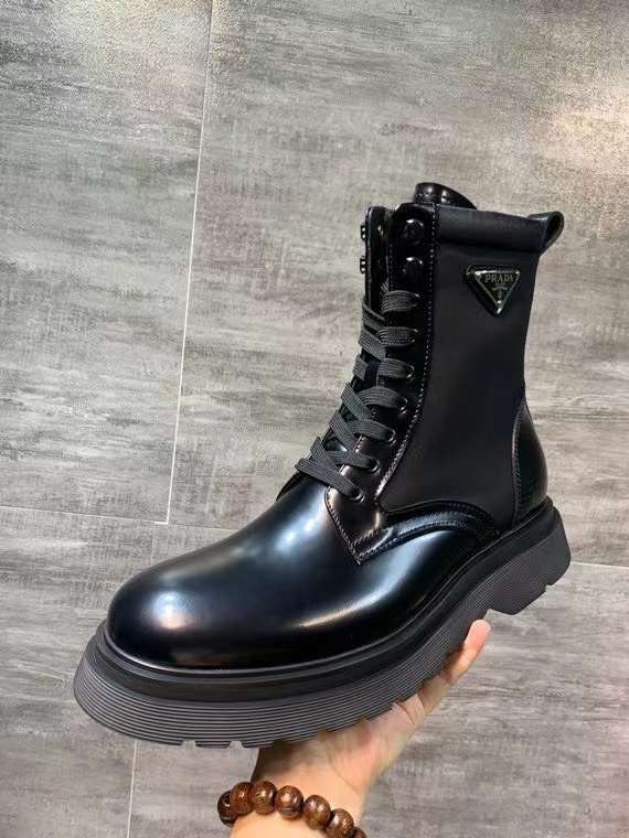 프라다 2022 사피아노 스틸와펜 나일론 믹스 레더 더비솔 부츠