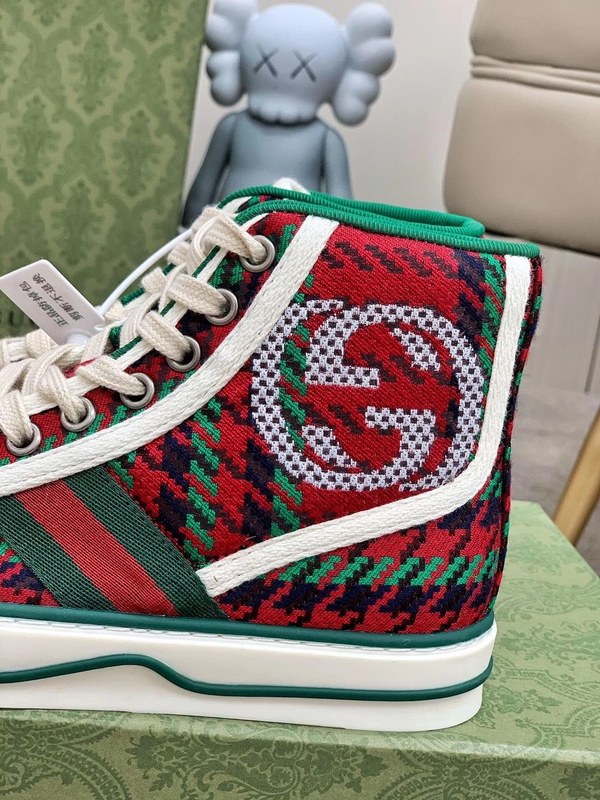 구찌 2021 레드&그린 스트라이프 인터로킹로고 하이탑 스니커즈
