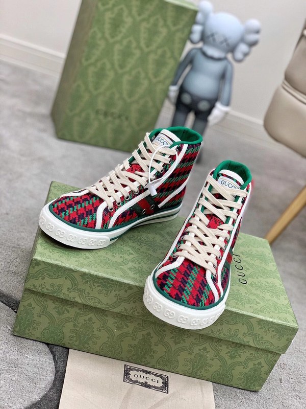 구찌 2021 레드&그린 스트라이프 인터로킹로고 하이탑 스니커즈