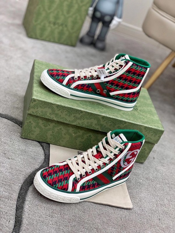 구찌 2021 레드&그린 스트라이프 인터로킹로고 하이탑 스니커즈