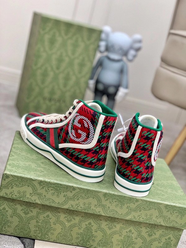 구찌 2021 레드&그린 스트라이프 인터로킹로고 하이탑 스니커즈