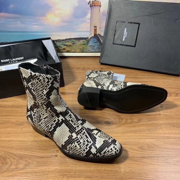 생로랑 2020 파이톤 패턴 앵클부츠