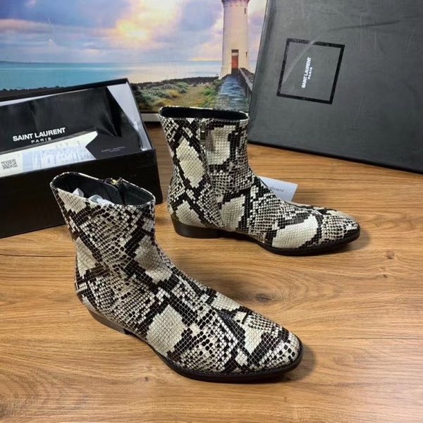 생로랑 2020 파이톤 패턴 앵클부츠