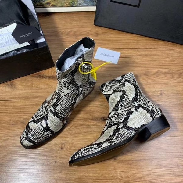 생로랑 2020 파이톤 패턴 앵클부츠