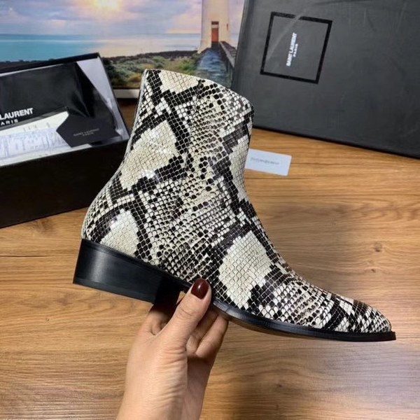 생로랑 2020 파이톤 패턴 앵클부츠