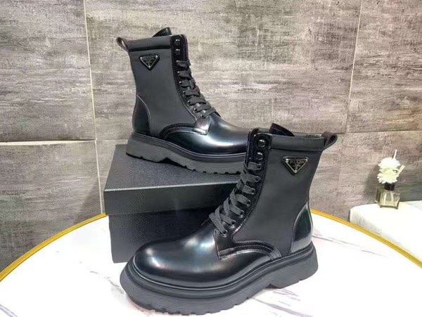 프라다 2022 사피아노 스틸와펜 나일론 믹스 레더 더비솔 부츠