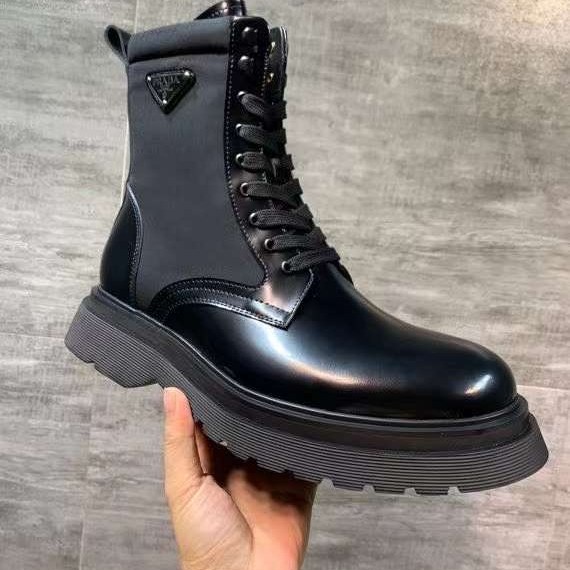 프라다 2022 사피아노 스틸와펜 나일론 믹스 레더 더비솔 부츠