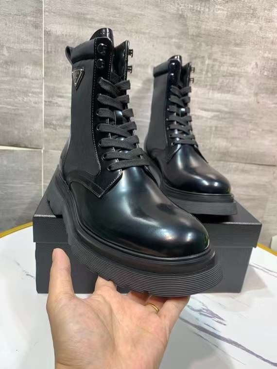 프라다 2022 사피아노 스틸와펜 나일론 믹스 레더 더비솔 부츠