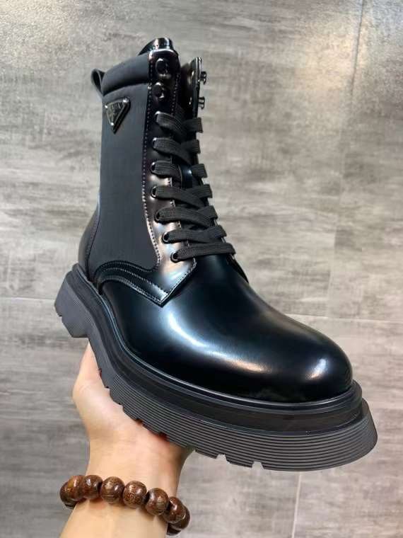 프라다 2022 사피아노 스틸와펜 나일론 믹스 레더 더비솔 부츠