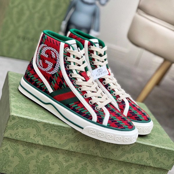 구찌 2021 레드&그린 스트라이프 인터로킹로고 하이탑 스니커즈