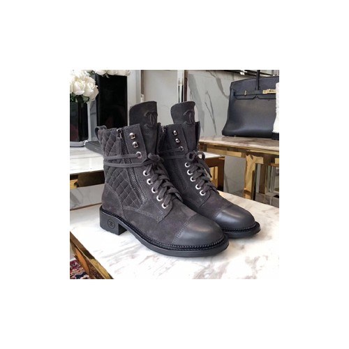 샤넬 스웨이드 하이 부츠 그레이