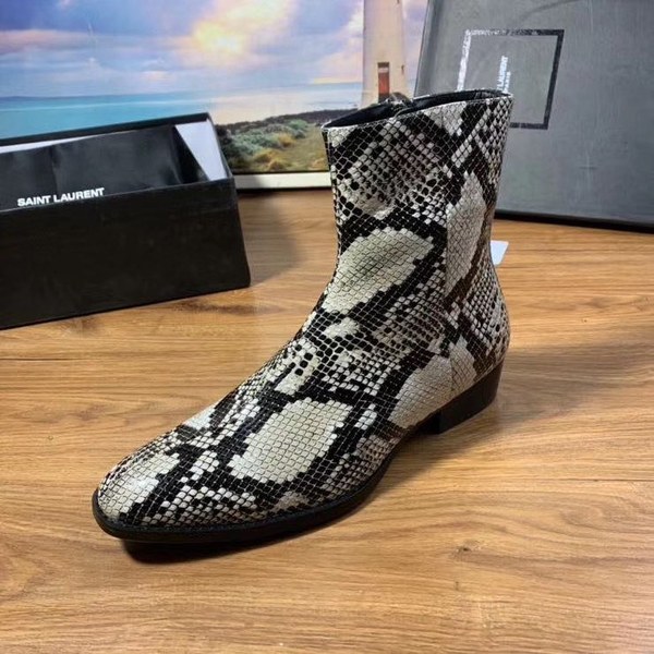 생로랑 2020 파이톤 패턴 앵클부츠