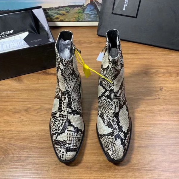 생로랑 2020 파이톤 패턴 앵클부츠