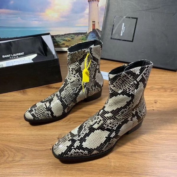 생로랑 2020 파이톤 패턴 앵클부츠