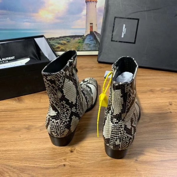 생로랑 2020 파이톤 패턴 앵클부츠