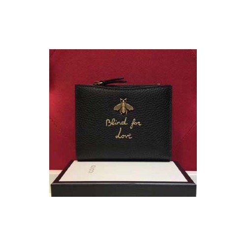 구찌 벌 가죽 카드 반지갑 블랙 498094