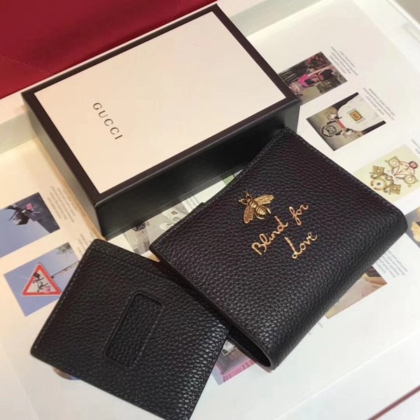 구찌 벌 가죽 카드 반지갑 블랙 498094