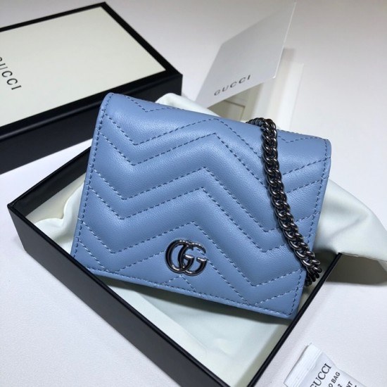 Gucci 2020 Ladies Leather Chain Wallet ,625693- 구찌 2020 여성용 레더 체인 반지갑,GUW0154.Size(11cm), 스카이블루