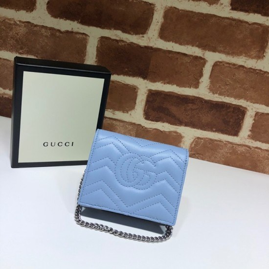 Gucci 2020 Ladies Leather Chain Wallet ,625693- 구찌 2020 여성용 레더 체인 반지갑,GUW0154.Size(11cm), 스카이블루