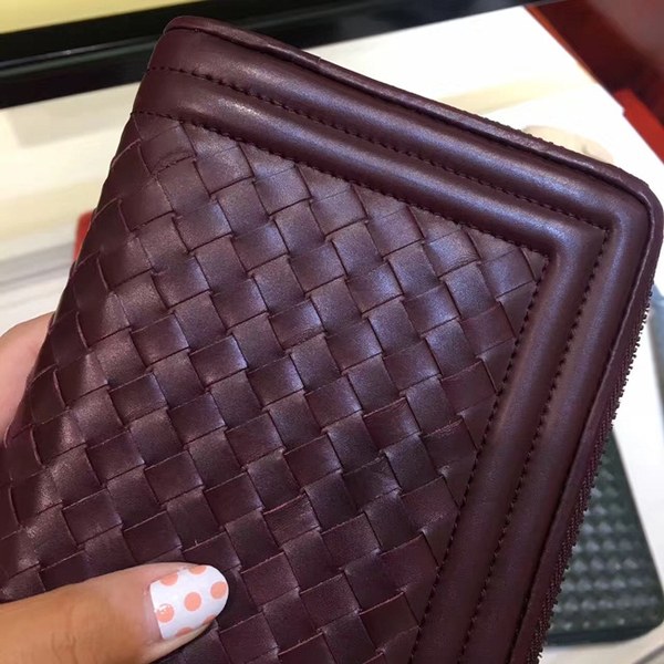Bottega Veneta [미러급] 보테가베네타 지퍼장지갑 13180 와인 (송아지가죽)
