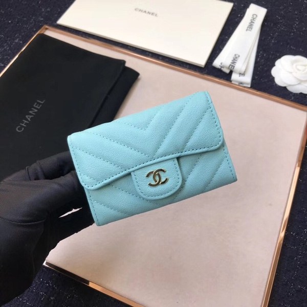 (미러급) 샤넬 캐비어 플랩카드지갑 스카이블루