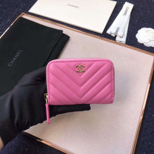 (미러급) 샤넬 캐비어 쉐브론 카드지갑 핫핑크