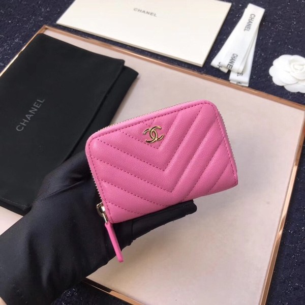 (미러급) 샤넬 캐비어 쉐브론 카드지갑 핫핑크