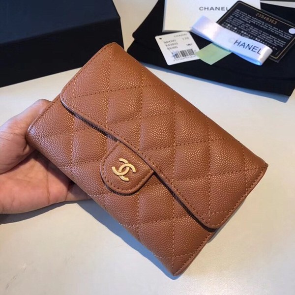 샤넬 중지갑 캐비어 브라운 금장