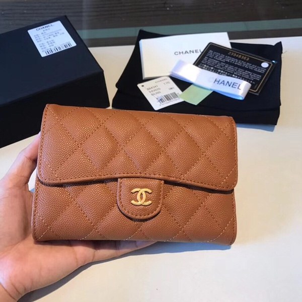 샤넬 중지갑 캐비어 브라운 금장