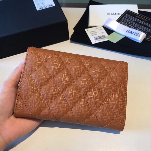 샤넬 중지갑 캐비어 브라운 금장