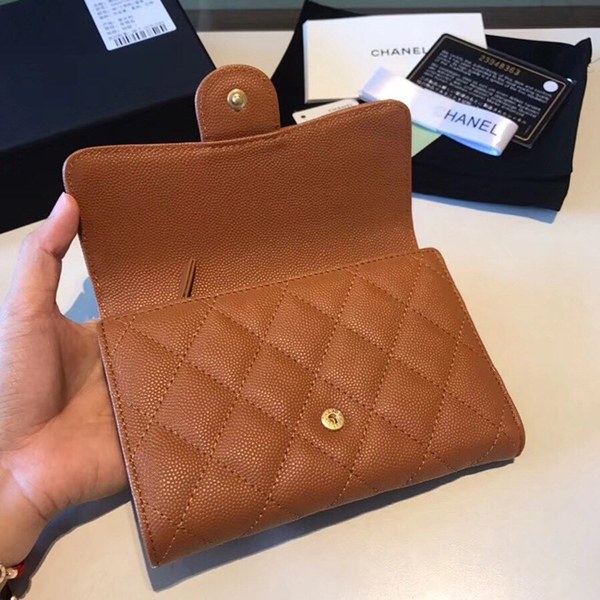 샤넬 중지갑 캐비어 브라운 금장