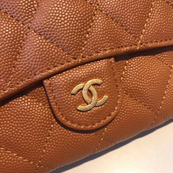 샤넬 중지갑 캐비어 브라운 금장