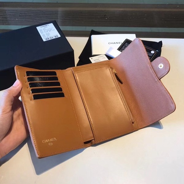 샤넬 중지갑 캐비어 브라운 금장