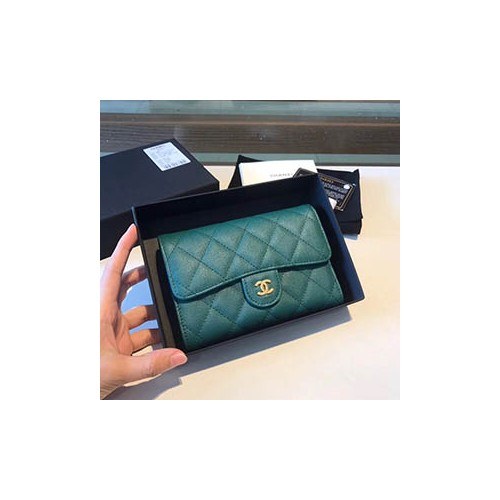 샤넬 중지갑 캐비어 그린 금장