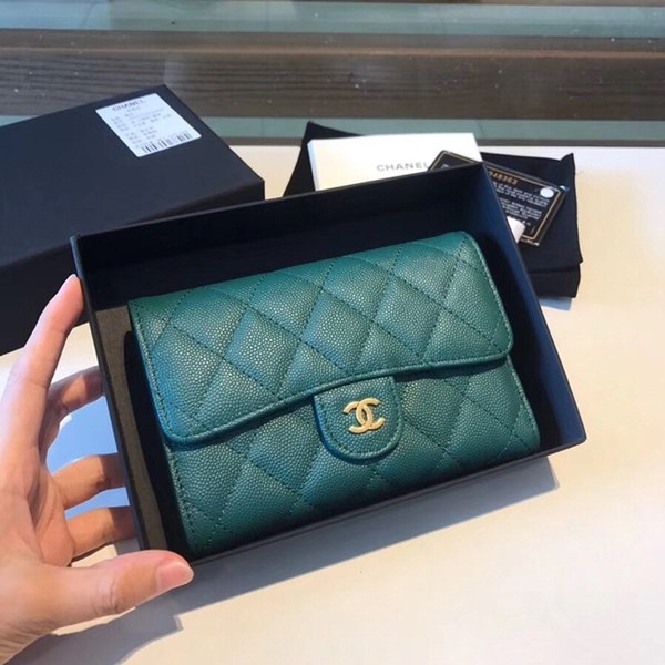 샤넬 중지갑 캐비어 그린 금장