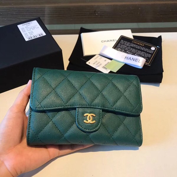 샤넬 중지갑 캐비어 그린 금장