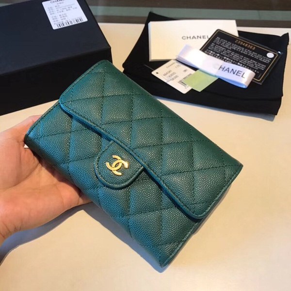 샤넬 중지갑 캐비어 그린 금장