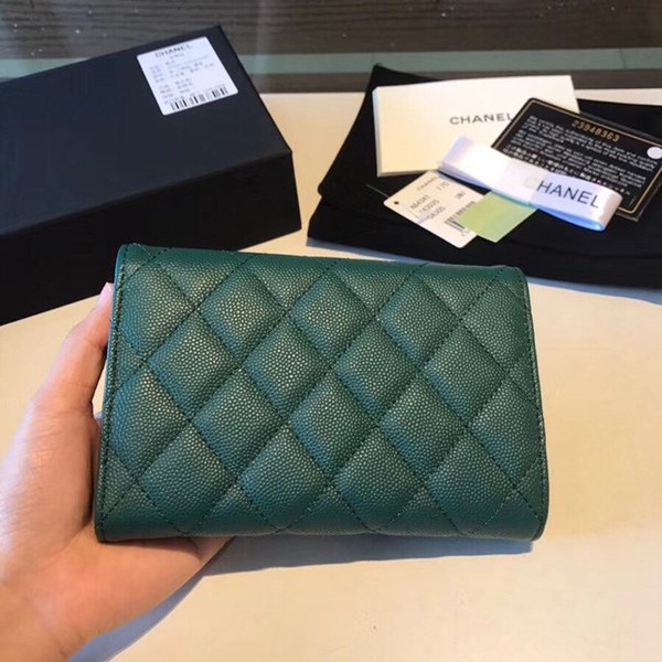 샤넬 중지갑 캐비어 그린 금장