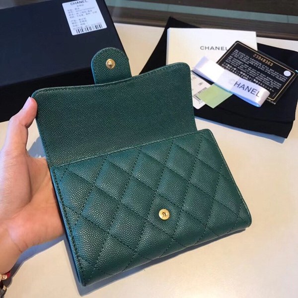 샤넬 중지갑 캐비어 그린 금장