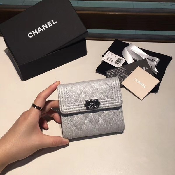 샤넬 보이 반지갑 실버