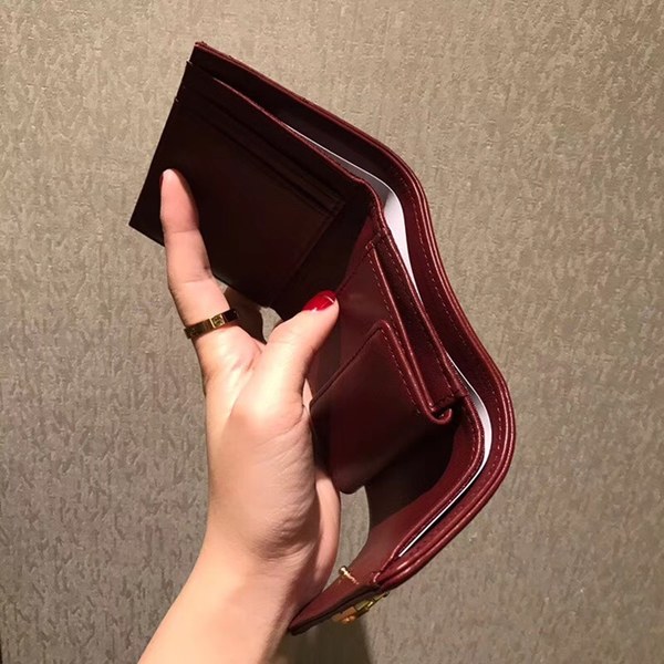 샤넬 보이 반지갑 램스킨 와인 금장