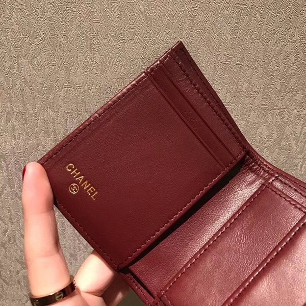 샤넬 보이 반지갑 램스킨 와인 금장