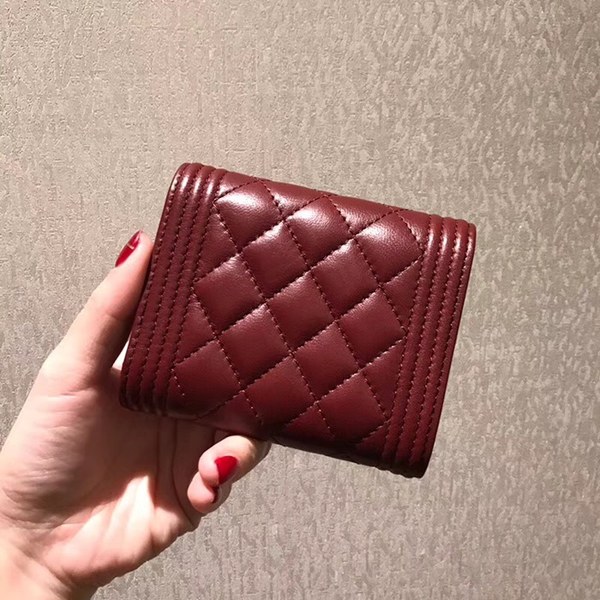 샤넬 보이 반지갑 램스킨 와인 금장