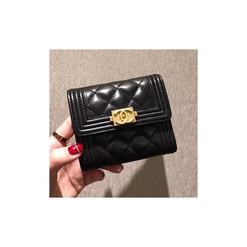 샤넬 보이 반지갑 램스킨 블랙 금장