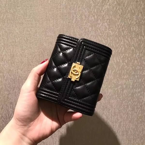 샤넬 보이 반지갑 램스킨 블랙 금장