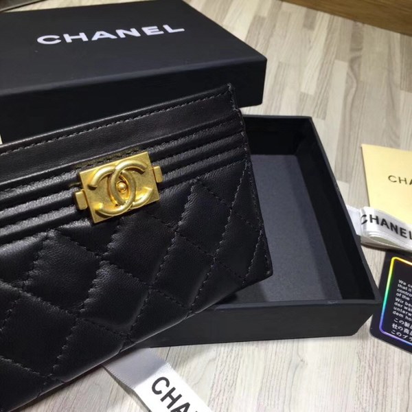 Chanel 2020 여성용 램스킨 보이 카드지갑 블랙금장,은장