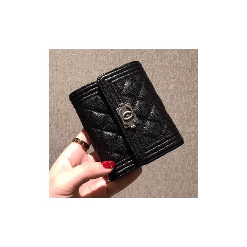 샤넬 보이 반지갑 캐비어 블랙 금장,은장